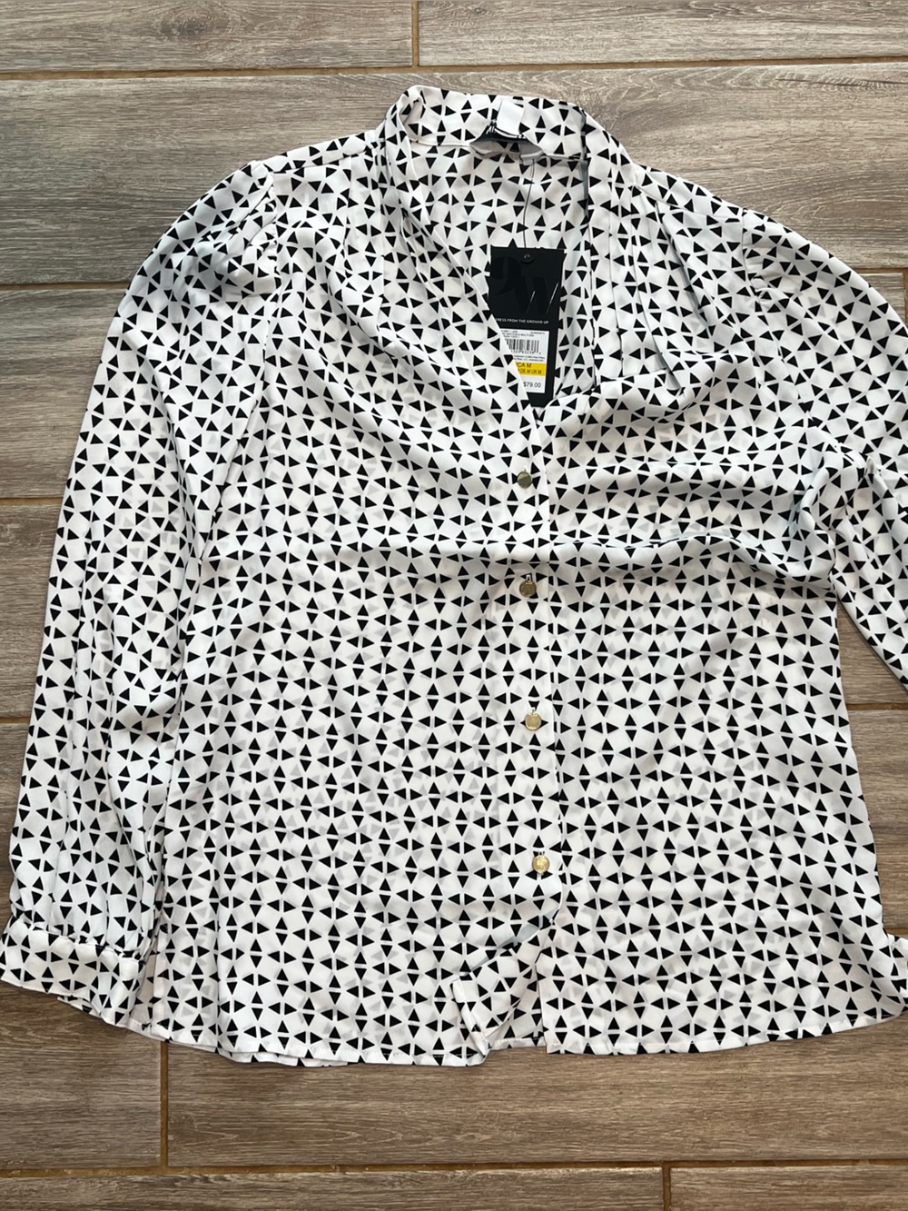Nine West White and Black Triangle Print Blouse